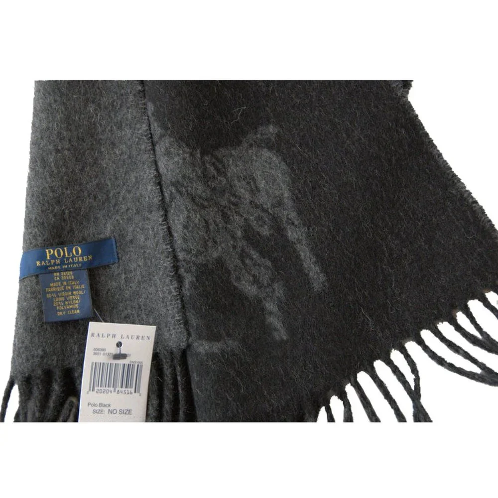 NEW Polo Ralph Lauren Reversible Scarf! Black or Gray Big Pony on Both Sides